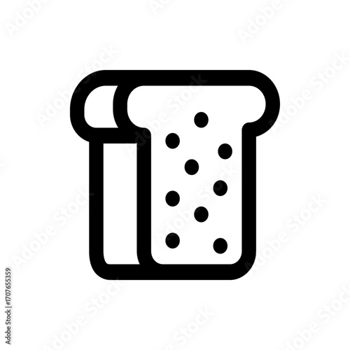 Illustration of two slices of bread with black outline and black dots on the front slice displayed