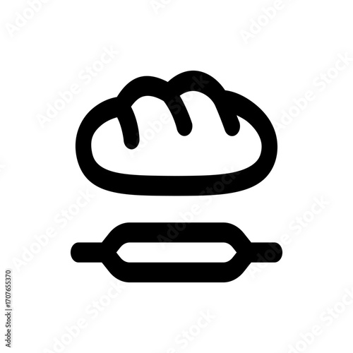 Illustration of a loaf of bread placed above a rolling pin in a simple black and white design style