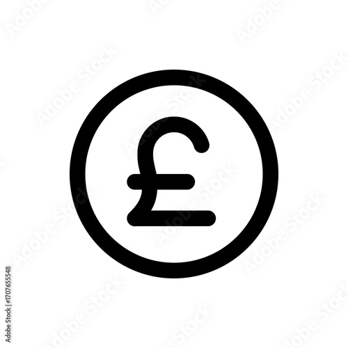 A simple black and white graphic of a pound sterling currency symbol enclosed within a circular border line