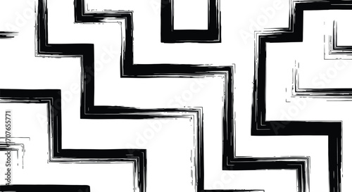 Abstract black and white geometric pattern with rough brush strokes