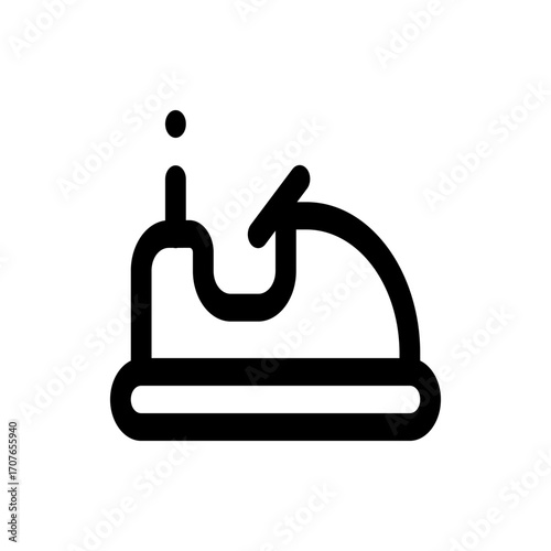 Illustration of a black and white bumper car with a steering wheel and an antenna on a white background