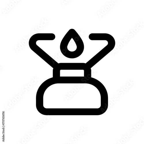 Illustration of a black outline icon depicting a gas burner with a flame or liquid drop above it clearly