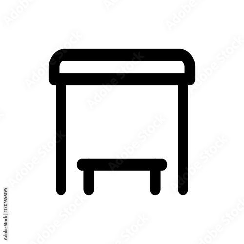 Illustration of a simple black bus stop shelter with a bench and rounded edges in a minimalist style