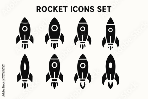 Rocket icons set featuring various designs for space themes
