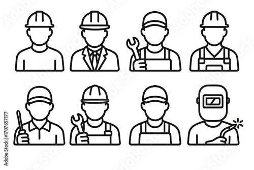 Icons of diverse professions in construction and engineering