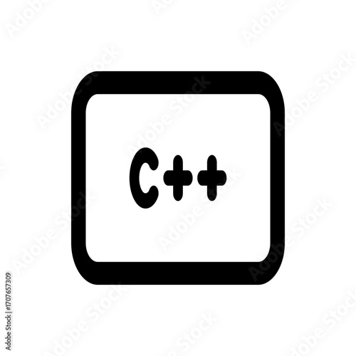 Illustration of a c plus plus symbol inside a rounded rectangle with a black outline on white background
