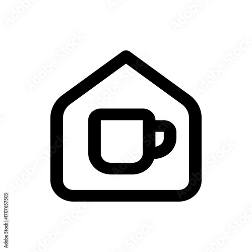 Black outline of a house containing a coffee cup, suggesting a cozy and relaxing home environment feeling