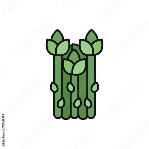 Asparagus icon in color with line for eco, vegetable, and nutrition content.
