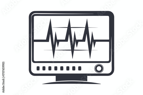 Electrocardiogram machine displays complex heartbeat rhythm on screen, indicating possible arrhythmia and requiring immediate medical attention