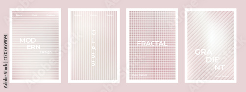 Pearl cream gradient stripes with ribbed fractal glass effect background set. Simple beige silk soft poster. Modern dynamic design for wall art, flyers, brochures, covers and web banners