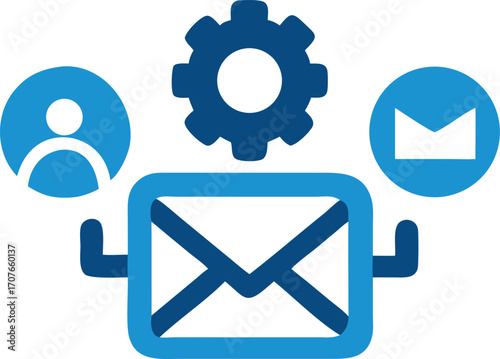 Email settings user icon represents communication with mechanism isolated over the white background