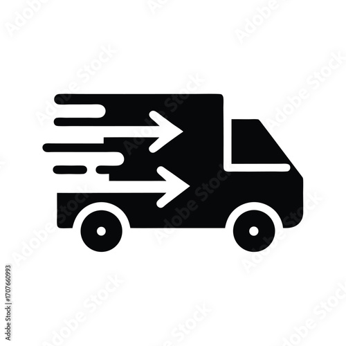 Fast delivery truck icon is speeding on white background showing express shipping