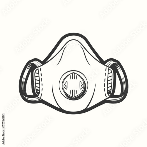 Gray face mask icon shown in on a plain white background