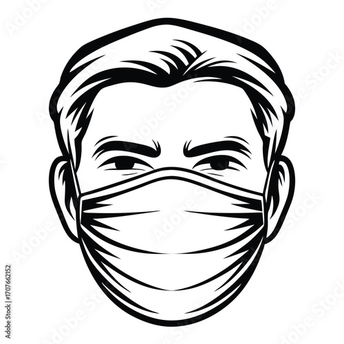 Hand drawn monochrome medical face covering provides protection with its simple and effective design