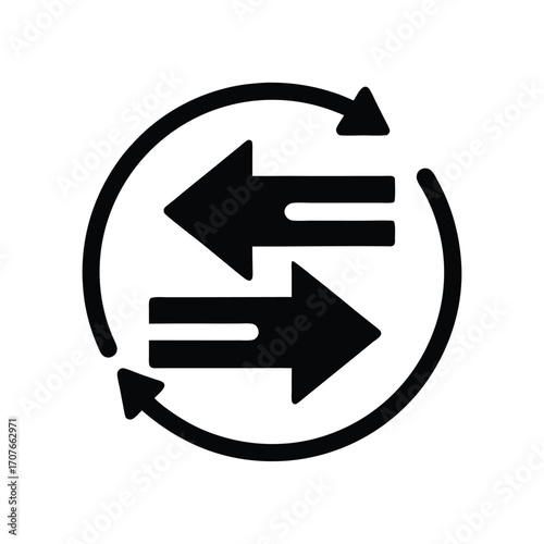 Horizontal exchange arrow icon encircled shows reversal and flow in black silhouette