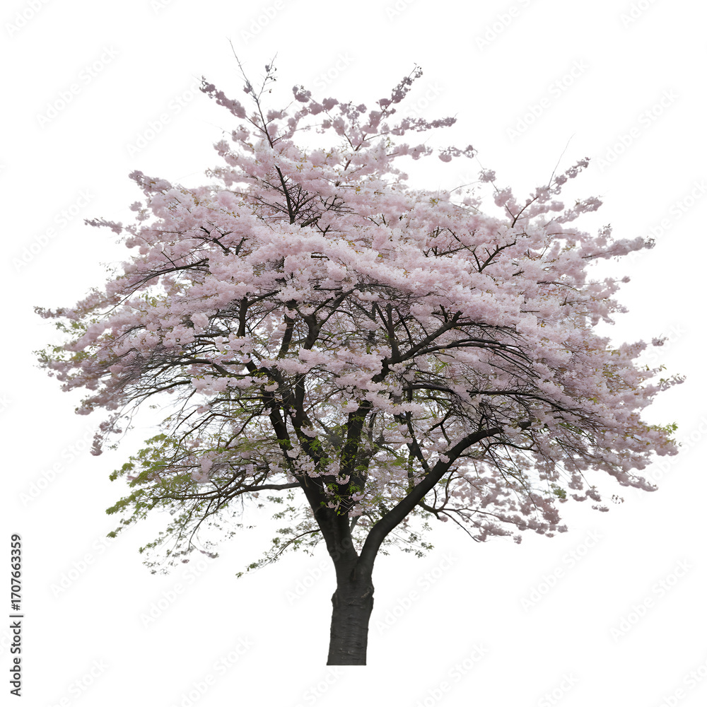 Fototapeta premium Beautiful blooming cherry blossom tree with delicate pink flowers isolated on transparent 2
