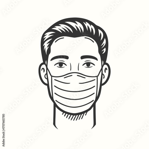 Isolated front view of the black and white respirator mask with a circular vent