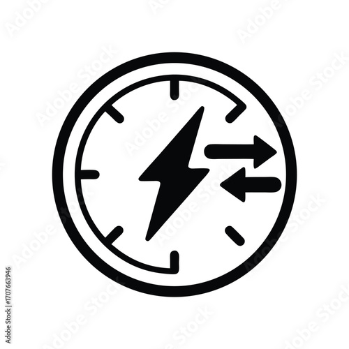 Isolated energy meter features a lightning bolt and inward and outward arrows