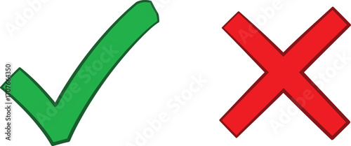 Green checkmark and red x symbols isolated on transparent background