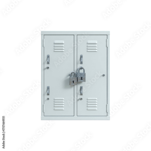 Locked White Metal Double Locker with Padlocks