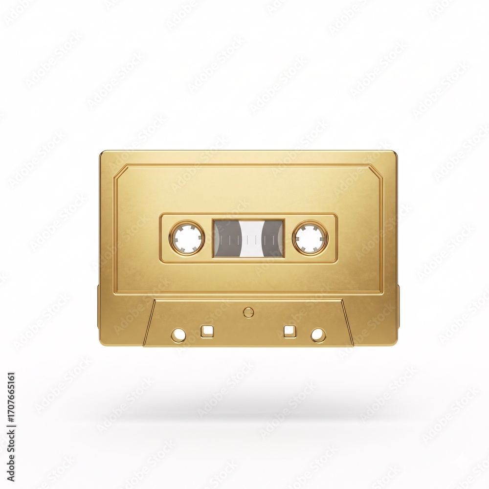 Obraz premium A golden audio cassette, a glossy metallic surface, a symbol of music and technology,