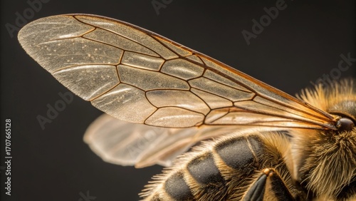 Wings of Wonder: A detailed close-up of a bee wing unveils the intricate beauty of nature's engineering, showcasing delicate structures and patterns. 