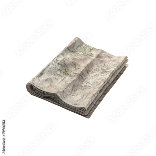 Folded Topographic Map, Ready for Adventure