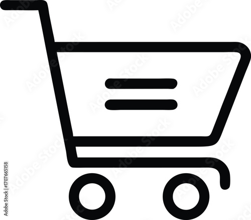 Isolated outline shows an empty black shopping cart on a white background
