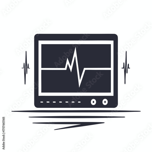 Isolated silhouette illustrates heart rate monitor displaying a vital sign as a medical device