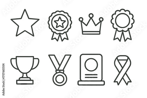 Outline icons of awards and achievements including star, trophy, medal, and ribbon