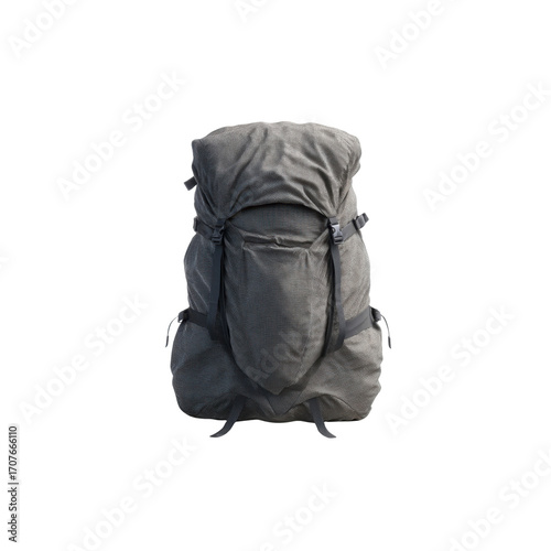 Grey Hiking Backpack Isolated on Black Background