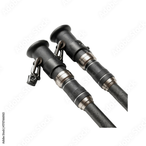 Close-up of Carbon Fiber Trekking Poles with Detachable Baskets and Safety Leashes