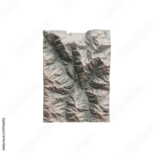 3D Topographic Map of a Mountainous Region