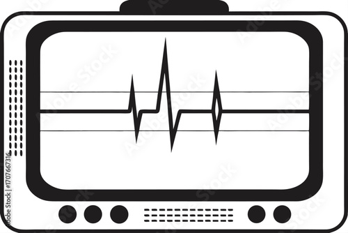Medical monitor displays cardiac activity waveform in gray for healthcare diagnostic monitoring purposes