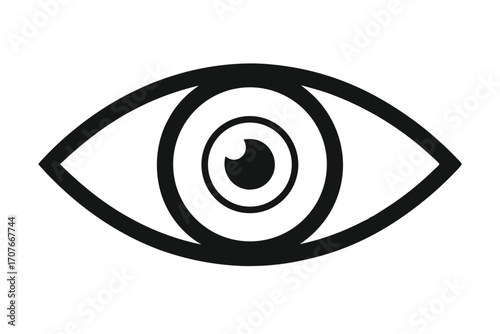 Minimalist black eye icon conveys optical perception and a simple, clear concept