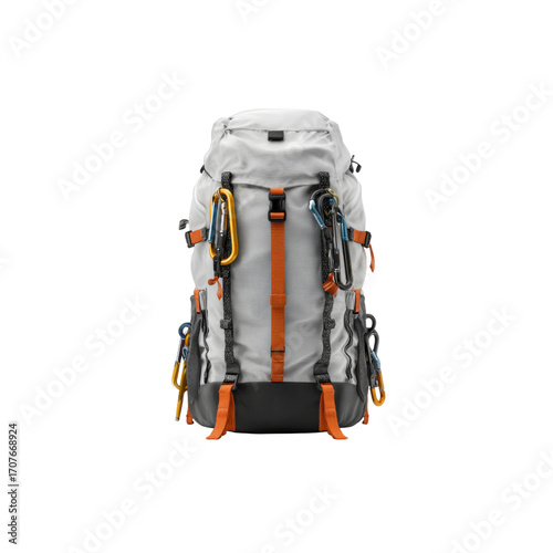 Grey and Orange Climbing Backpack with Carabiners