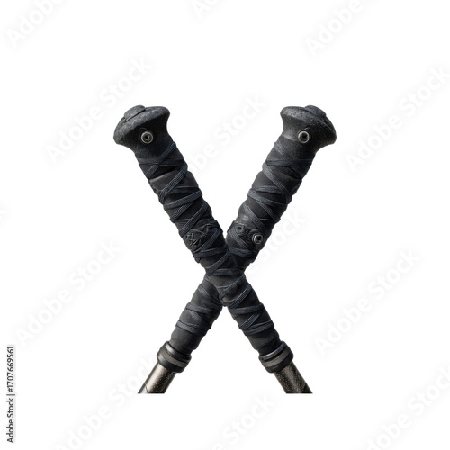 Crossed Black Trekking Poles with Wrapped Grips - Hiking Equipment