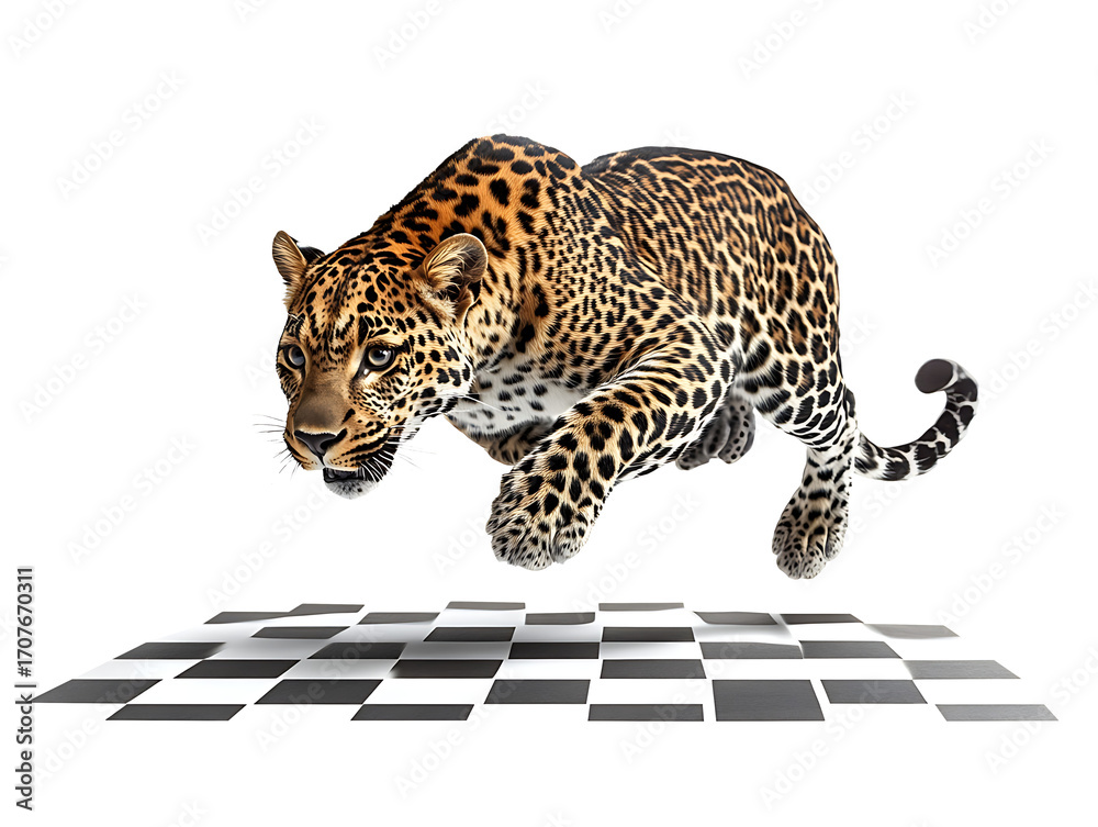 Obraz premium Leopard jumping forward isolated on transparent background
