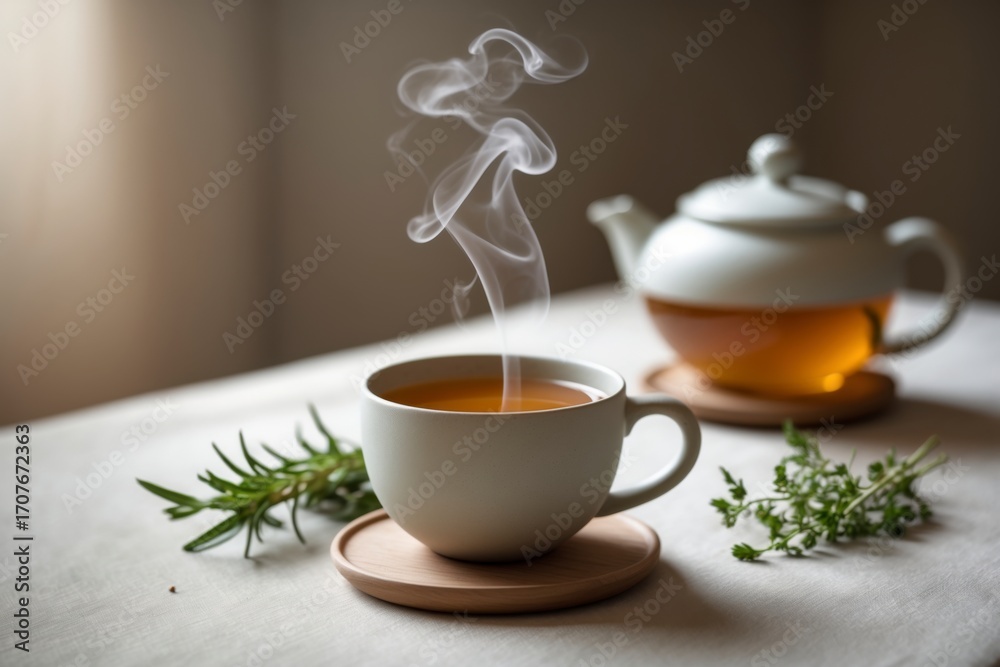 Fototapeta premium Steaming Tea with Rosemary