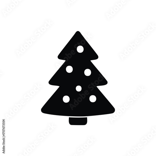 Black silhouette icon of a Christmas tree with ornaments