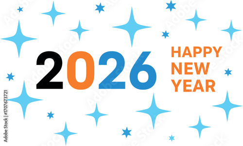 Bright and sparkling 2026 Happy New Year greeting with festive stars