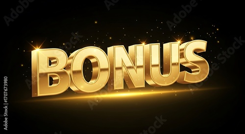 Gold text with bonus word, creating a premium and sparkling design, highlights the word bonus with a 3D effect against a dark backdrop.