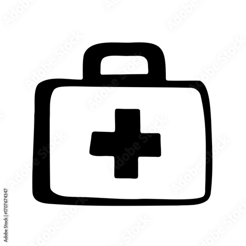 Simple illustration of a black and white first aid kit icon