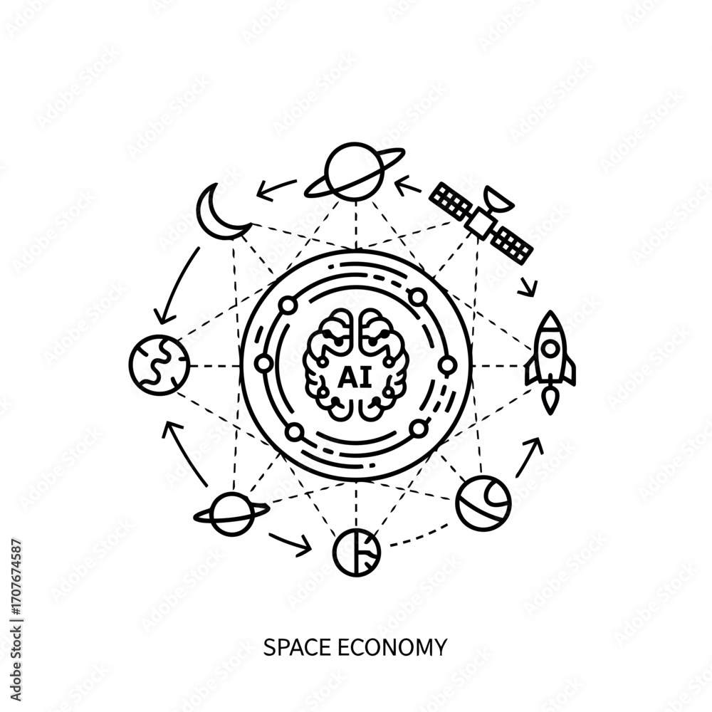Fototapeta premium Space economy ai brain concept vector illustration scalable icon set vector