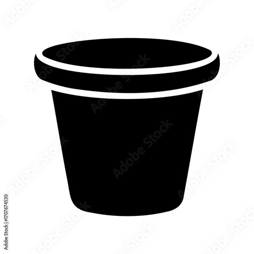 Simple isolated black plant pot for growing flowers and plants in garden