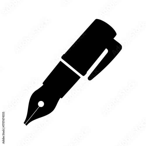 Black and white fountain pen icon illustration for writing or drawing