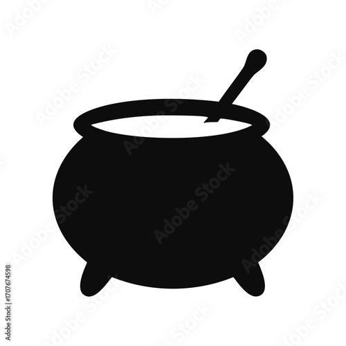 Black silhouette of a cauldron with a spoon Keywords: cauldron, pot, kettle, witch, magic