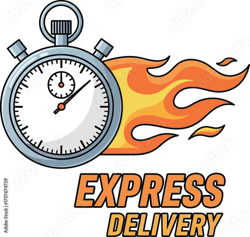 Stopwatch with flames symbolizing fast delivery and urgent service