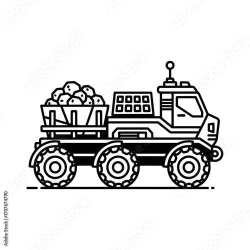 Space economy rover vehicle delivering harvested asteroid resources icon vector illustration vector