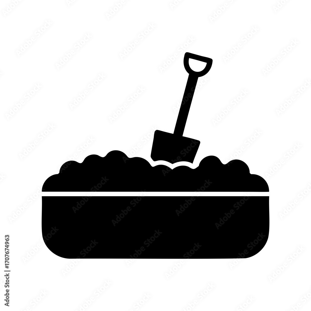 Obraz premium Black silhouette of a shovel in a container filled with dirt and soil